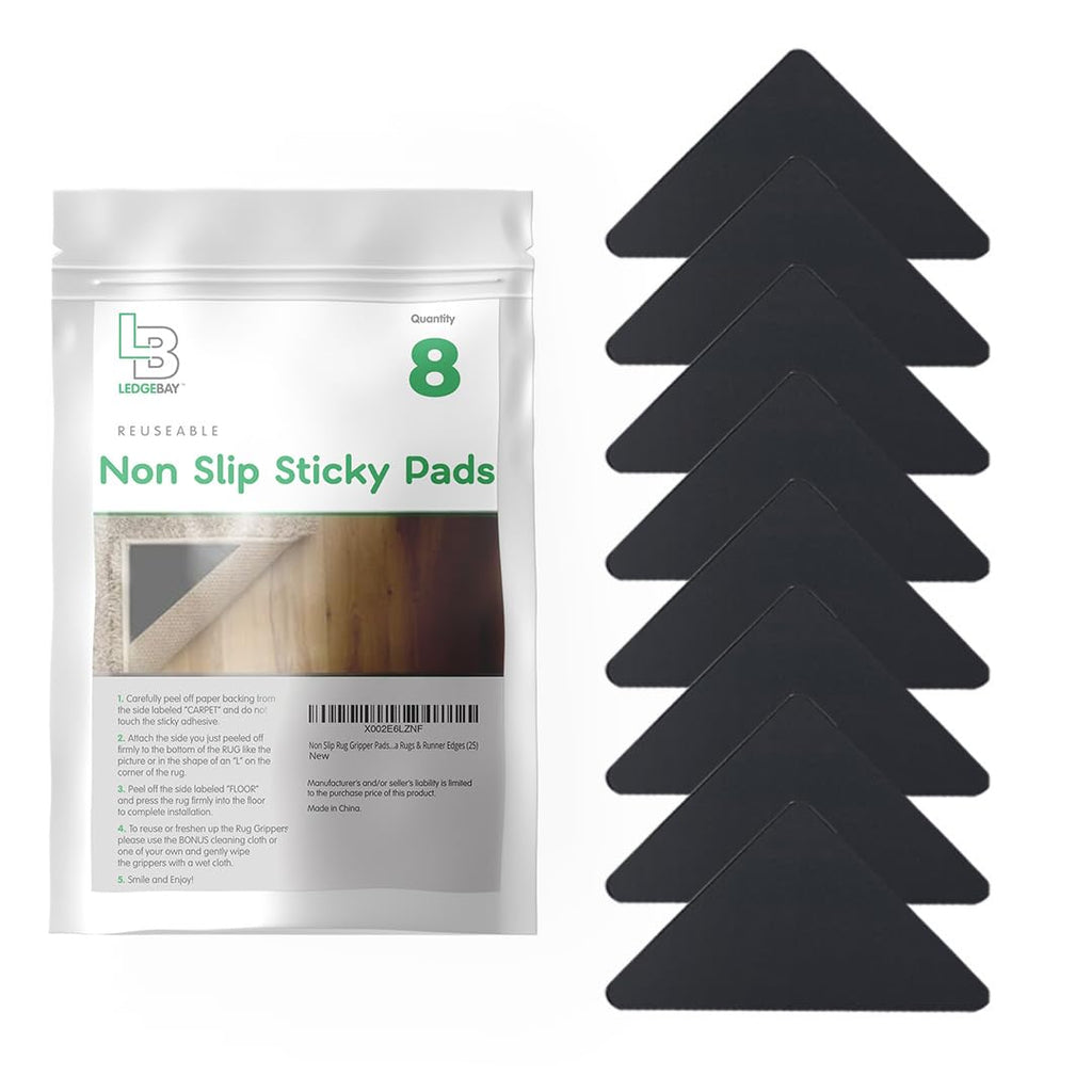 Ledgebay Rug Pad Grippers for Area Rugs - Multi Pack Reusable, No Skid, Washable, Anti-Slip, Rug Pad Gripper for Hardwood Floors