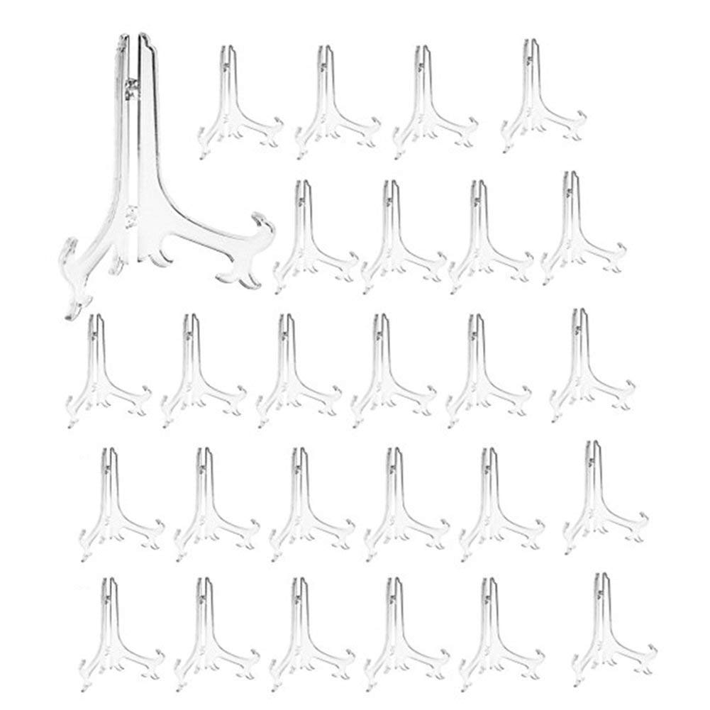 Artliving 3'' Clear Plastic Stand Cookie Holder Display Stand Place Card Holder Display Easels at Weddings, Birthday Party(24 Pa