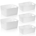 Peohud 5 Pack White Plastic Storage Bins, Pantry Organization and Storage Baskets with Handles, Open Plastic Storage Container f