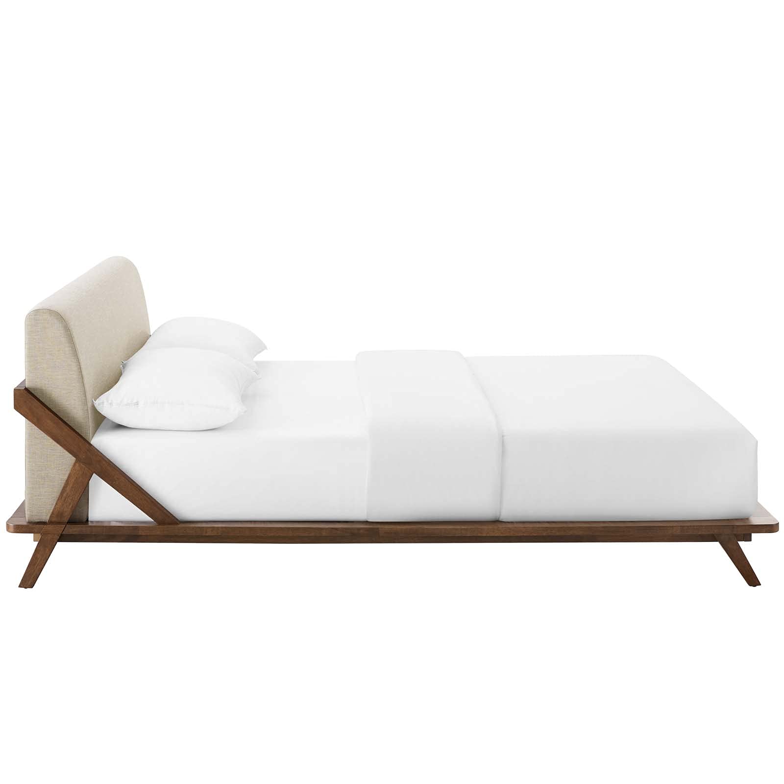 Modway Luella Upholstered Fabric Queen Sled Platform Bed Frame With Headboard In Walnut Light Gray