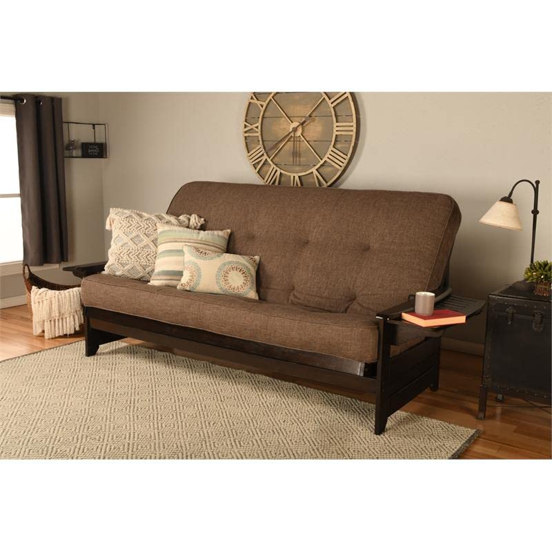 Kodiak Furniture Phoenix Queen-Size Espresso Wood Futon-Linen Cocoa Mattress