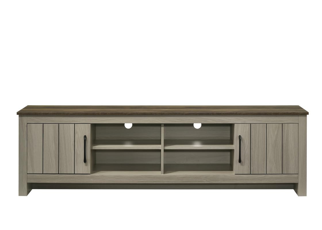 LILOLA LIVING Nyla 68.5&quot; W Gray Oak TV Stand with Shelves and Cabinet Doors