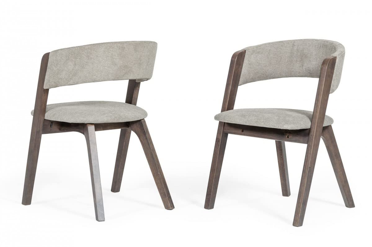 HomeRoots Grey Fabric, Solid Wood, Veneer Set of Two Gray Wenge Dining Chairs