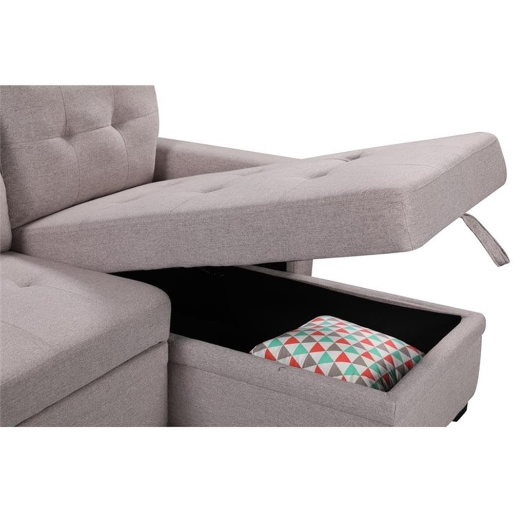 Lilola Home Nathan Light Gray Reversible Sleeper Sectional Sofa with Storage Chaise, USB Charging Ports and Pocket