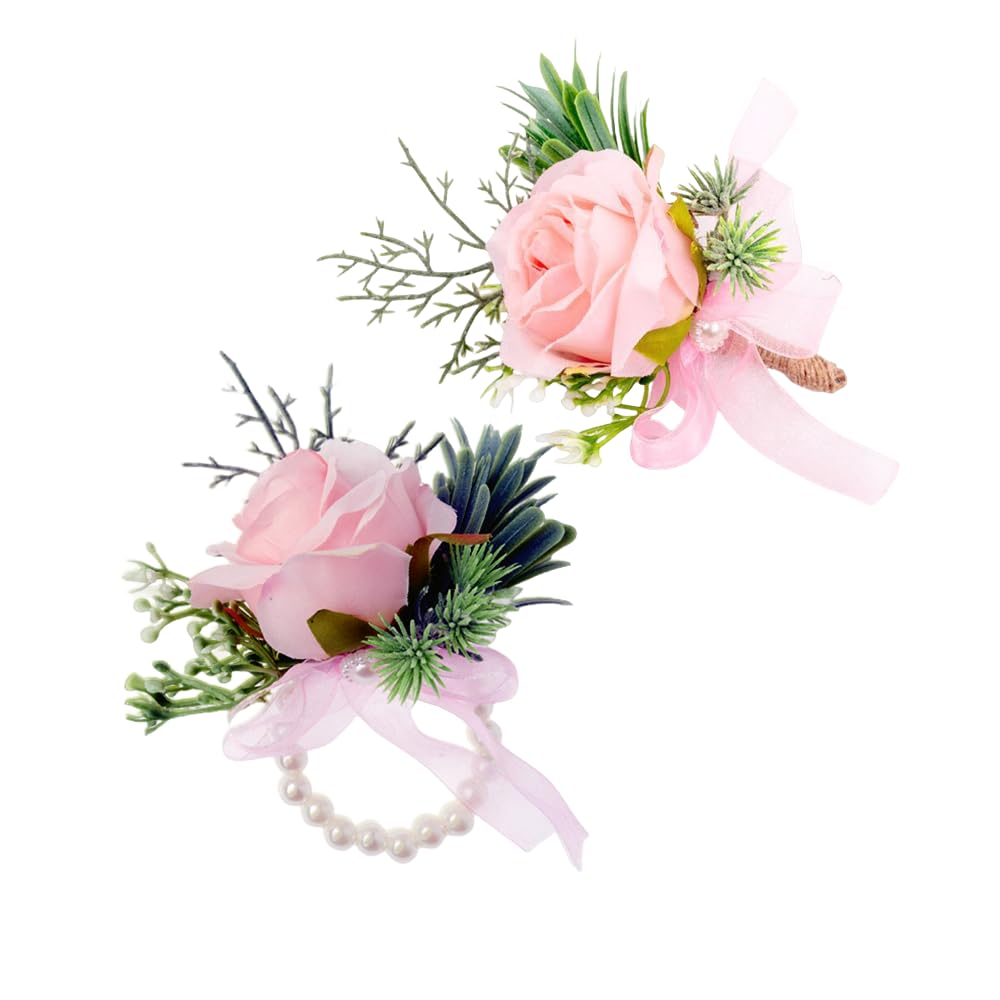 Rikyo Artificial Rose Wrist Corsage Band Bracelet Boutonniere Set,orsage for Prom,Bride Hand Flower,Wedding Flowers Ceremony,Wed