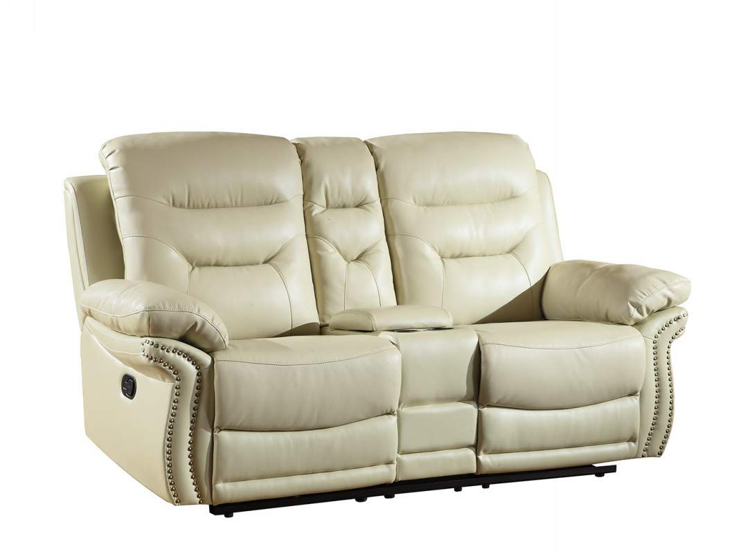 HomeRoots 44' Comfortable Beige Leather Console Loveseat