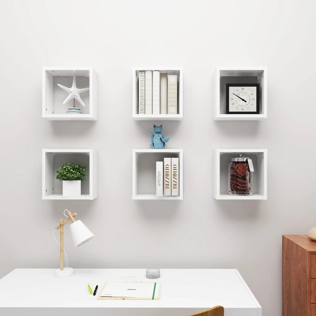 vidaXL Wall Cube Shelves 6 pcs High Gloss White 11.8"x5.9"x11.8"