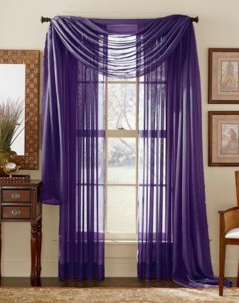 3 Piece Sheer Panel (2 Pieces 58 x 84) and Scarf Window (1 Pieces 37 x 216) Curtain Combo Set (Purple)
