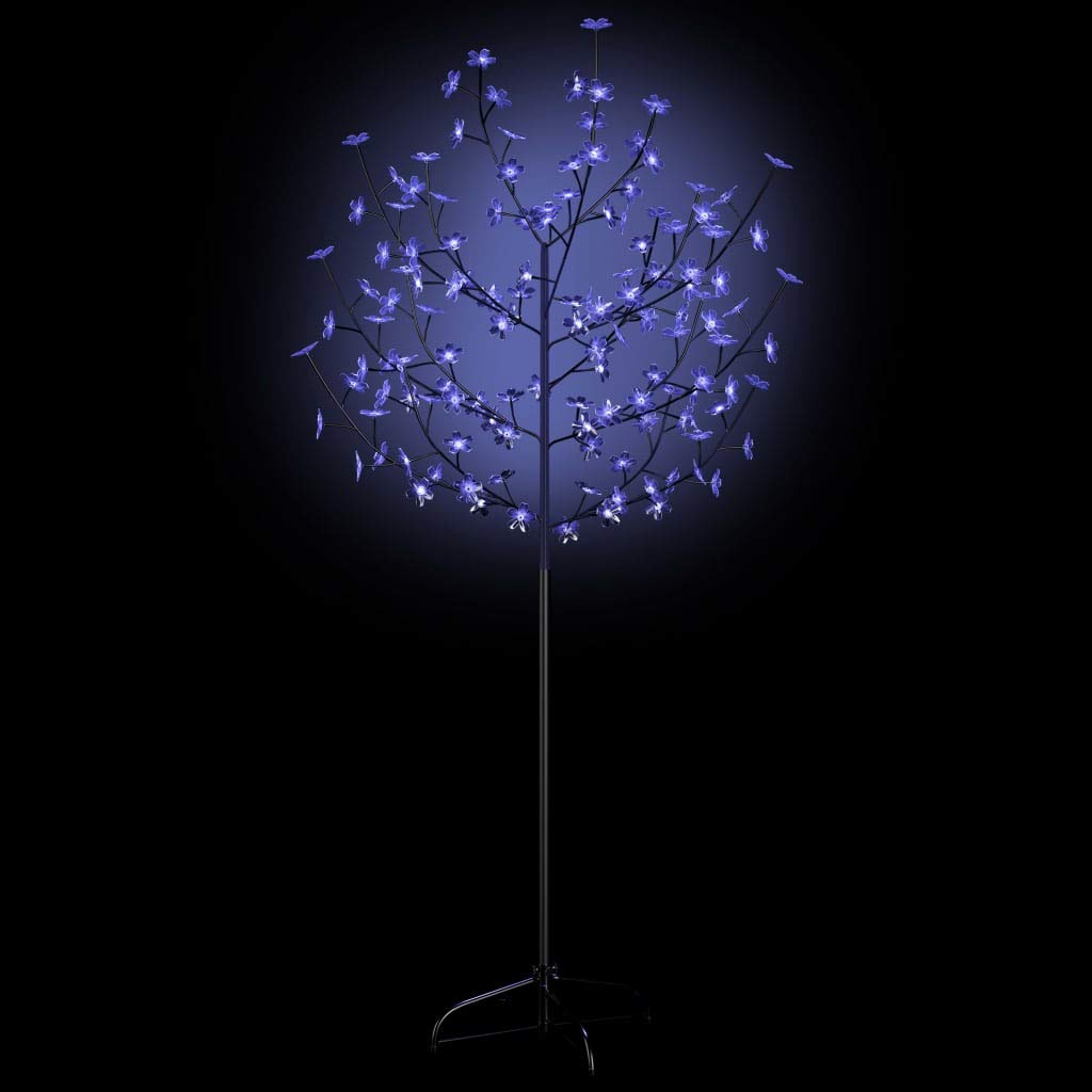 vidaXL Cherry Blossom Christmas Tree with 120 Blue LED Lights, 5 ft Indoor/Outdoor Decorative Tree with Stable Metal Base & 8 Function Adapter