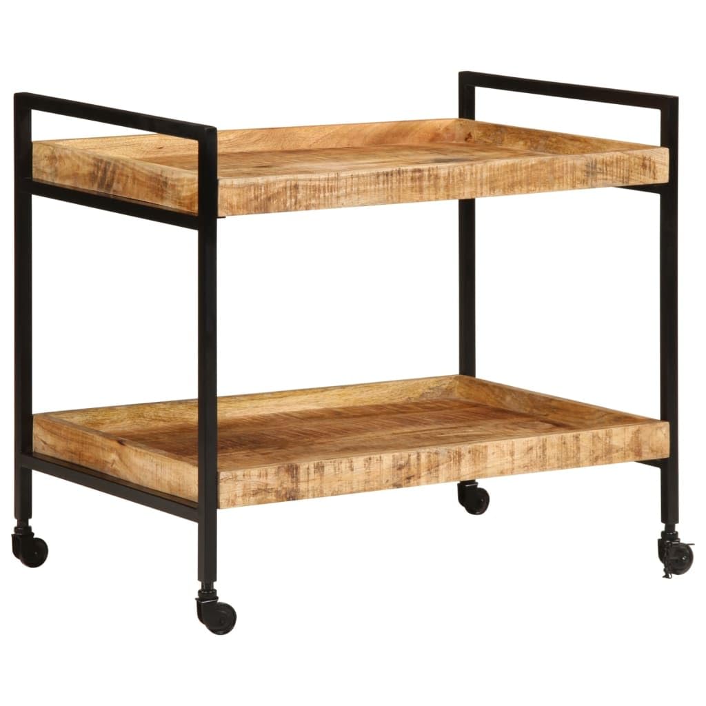 vidaXL Kitchen Trolley - 31.5&quot;x21.7&quot;x27.6&quot; - Solid Rough Mango Wood/Iron Frame - Brown Mobile Utility Cart with Ample Storage