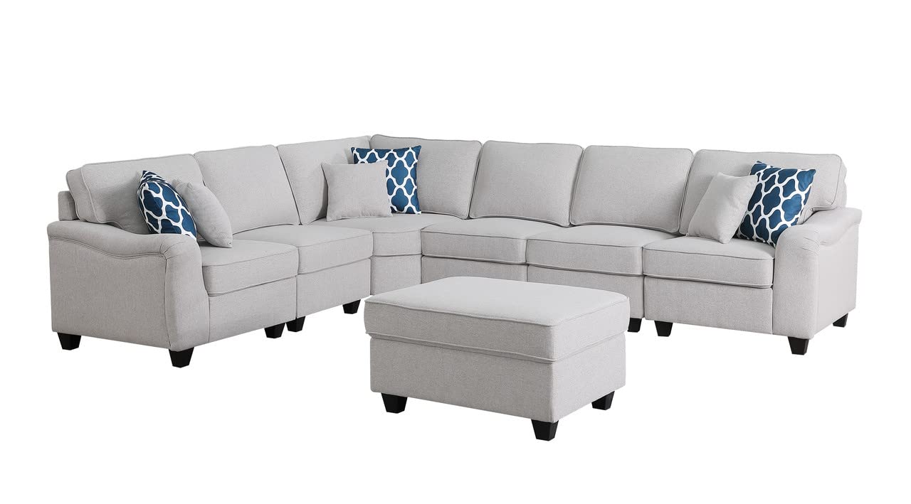 Lilola Home 7 Piece Modular L-Shape Sectional Sofa with Ottoman, Light Gray