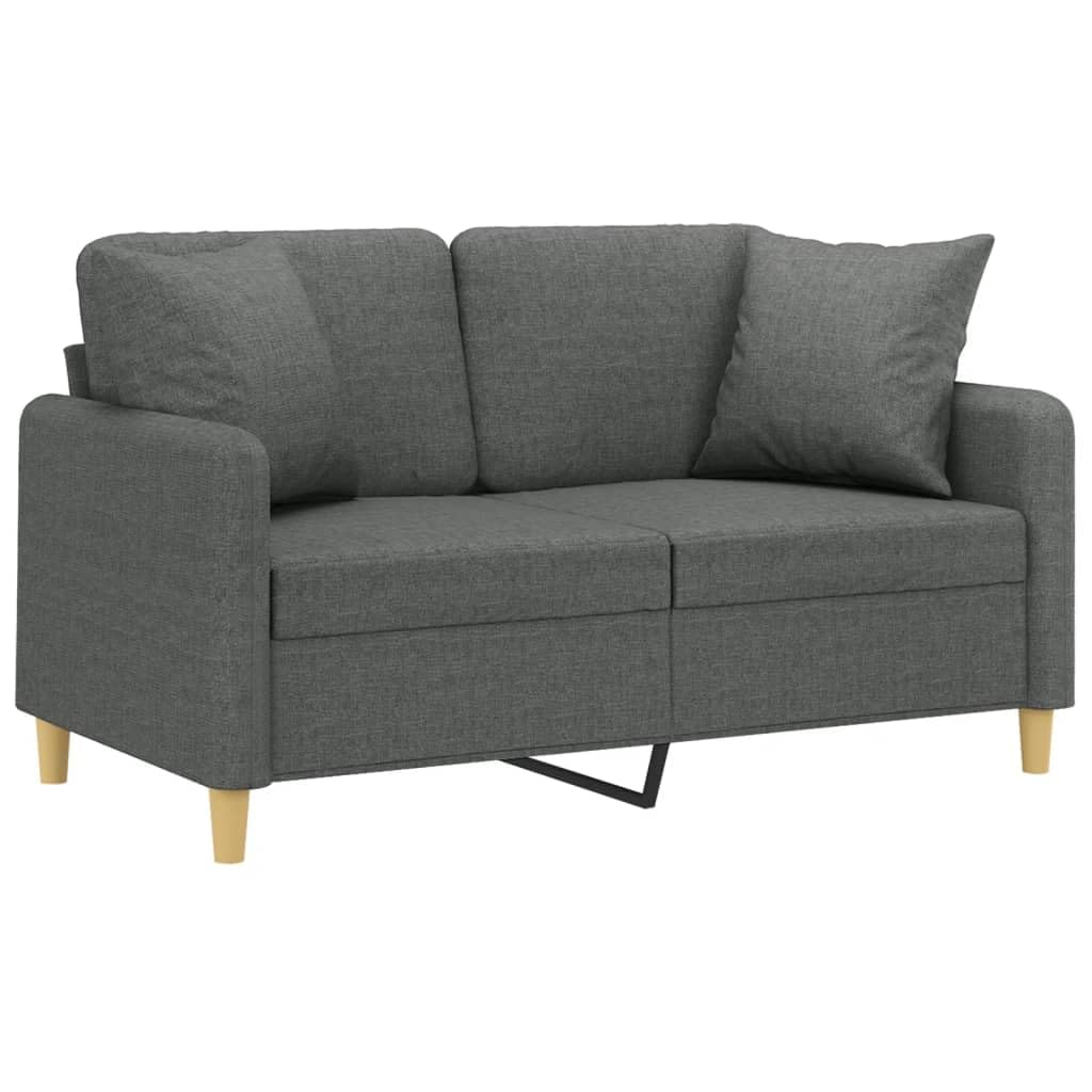 vidaXL Modern 2-Seater Dark Gray Fabric Sofa with Comfortable Padding, Sturdy Metal Frame and Throw Pillows– Ideal for Living Room or Lounge Area