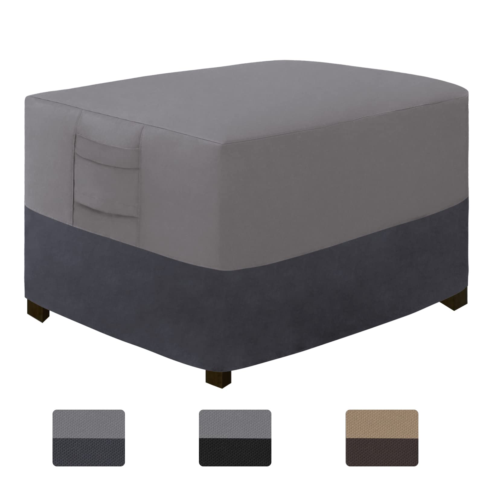 Easy-Going Outdoor Ottoman Cover, Waterproof Patio Ottoman Cover, Heavy Duty Outdoor Furniture Cover With Padded Handles (34'X24'X17', Gray/Dark Gray)