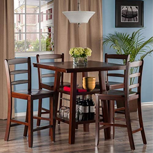 Ergode Wood Perrone High Table Set | Expandable Dining Solution | 2 Stools | Walnut Finish | Space-Saving | 160lbs Weight Limit (94542-VV)