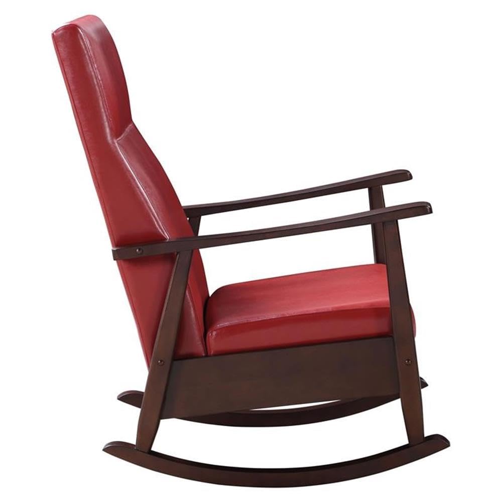 Acme Raina Faux Leather Upholstered Rocking Chair in Red and Espresso