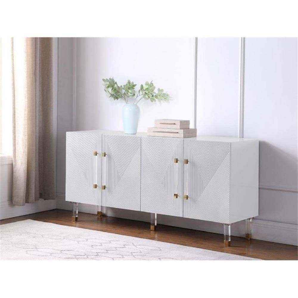Best Master Furniture Tyrell High Gloss Lacquer Sideboard/Buffet With Gold Accents, White