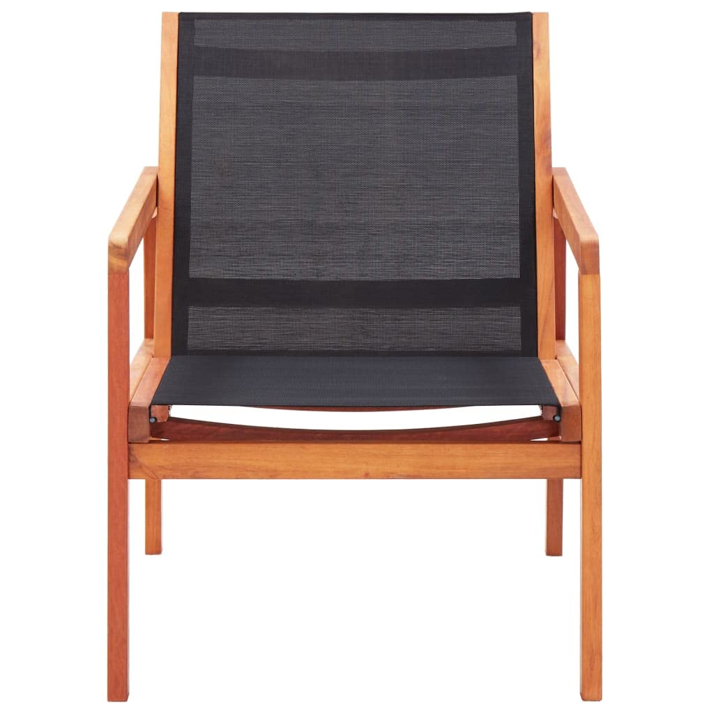 vidaXL Outdoor Patio Lounge Chair - Black | Made with Durable Solid Eucalyptus Wood and Breathable Textilene Fabric | Weather-Resistant and Easy to Assemble