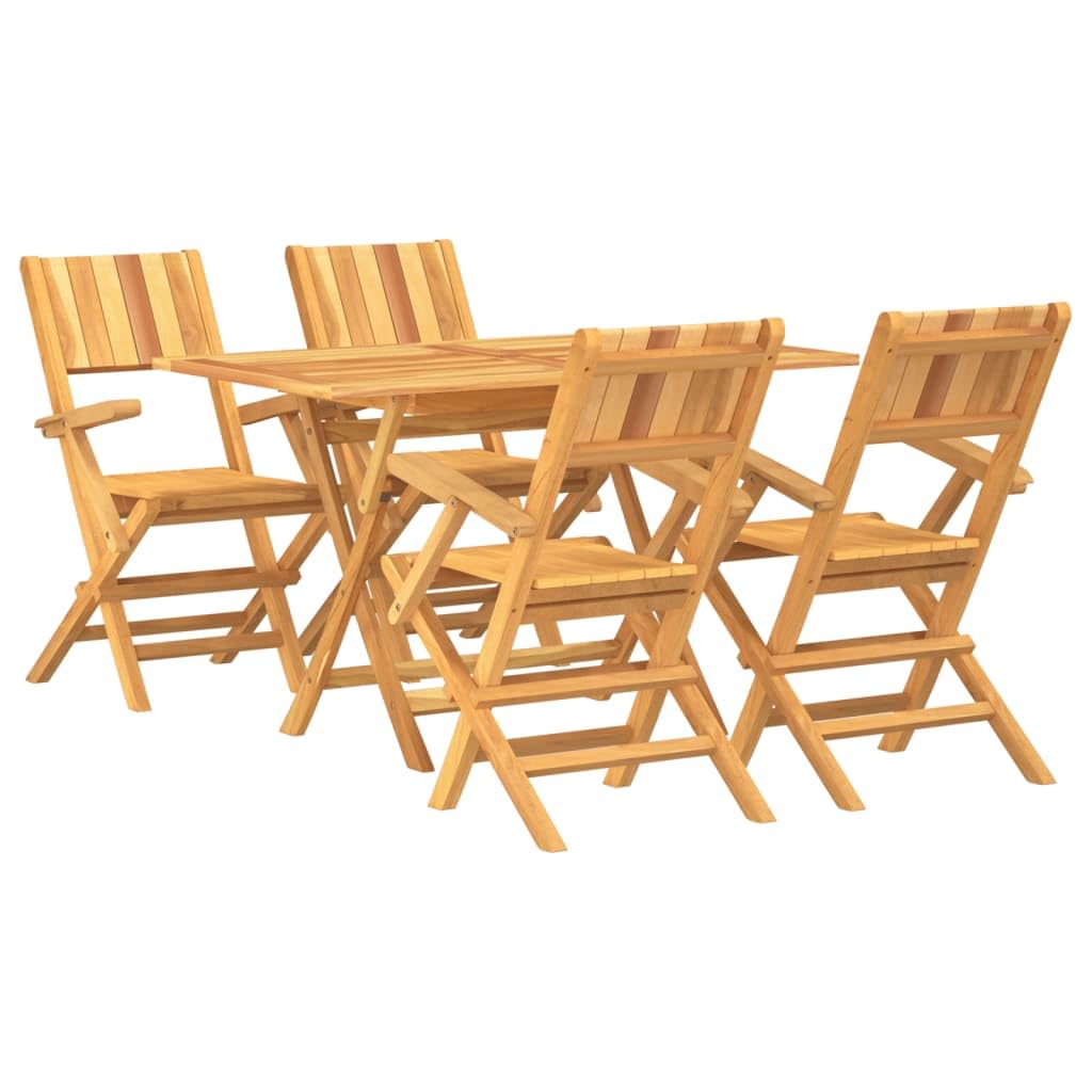 vidaXL 5-Piece Patio Dining Set - Solid Teak Wood, Foldable Chairs & Table, with Parasol Hole - Outdoor, Garden, Deck Furniture 