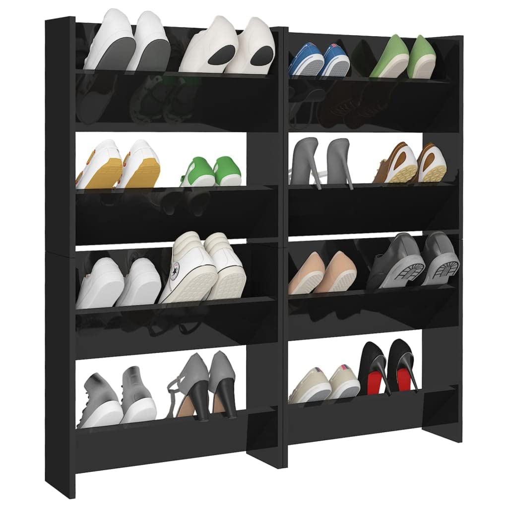 vidaXL Wall Shoe Cabinets 4 pcs High Gloss Black 23.6&quot;x7.1&quot;x23.6&quot; Engineered Wood