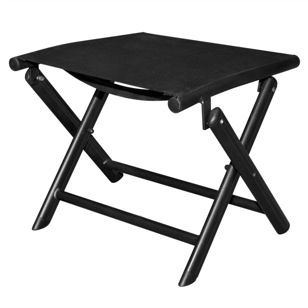 vidaXL Black Aluminum and Textilene Folding Footstool - Durable and Lightweight - Ideal for Garden Relaxation - Outdoor Friendly - Easy Storage