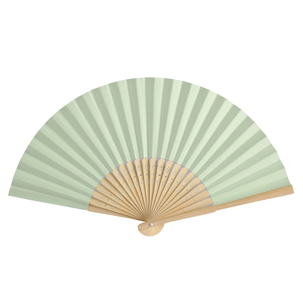 Sl Crafts 50Pcs Paper Hand Fan With Organza Bags Bamboo Handheld Folding Fan Decorative Paper Fan Wedding Party Favors (Light Gr