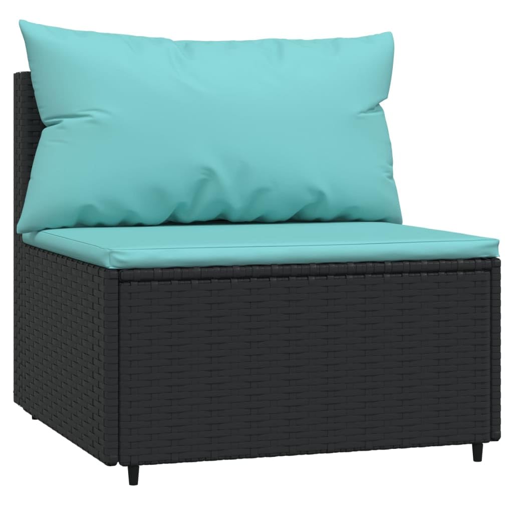vidaXL - 3 Piece Patio Lounge Set with Cushions, Black PE Rattan Material, Weather-Resistant, with Tempered Glass Top Table, Powder-Coated Steel Frames, Modular Design for Flexible Configuration
