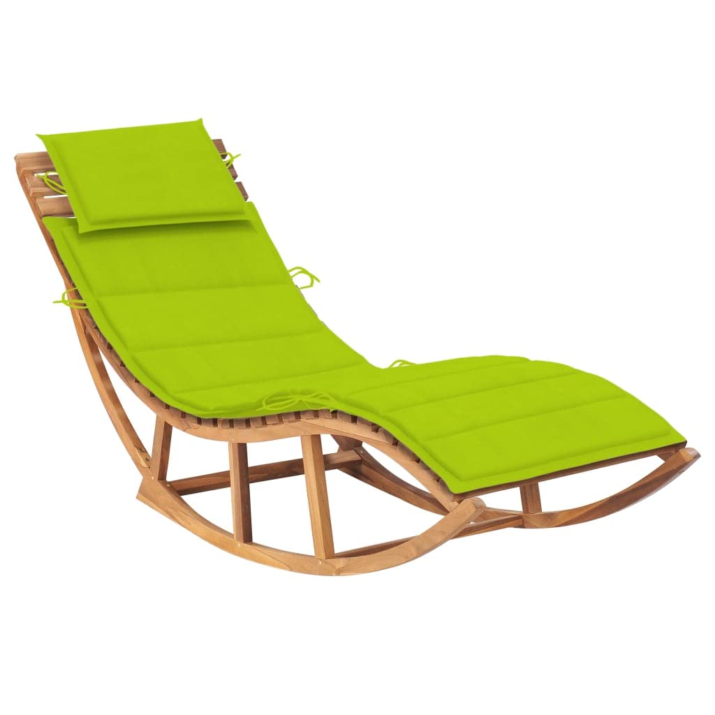 vidaXL Rocking Sun Lounger - Solid Teak Wood Construction with Bright Green Cushion - Equipped with Rocking Motion Feature - Ideal for Patio, Balcony, and Garden Settings