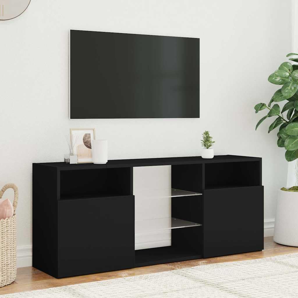 vidaXL TV Cabinet with LED Lights Black 47.2&quot;x12&quot;x20&quot;