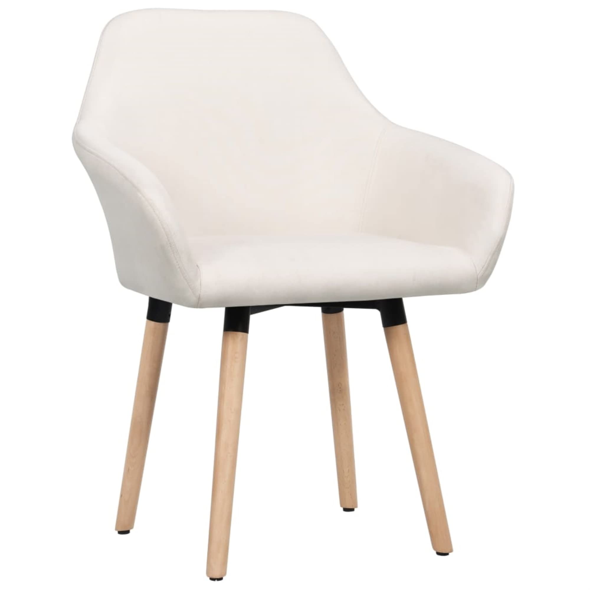 vidaXL Set of 2 Dining Chairs with Armrests, Cream Fabric Upholstery, Black Metal & Solid Beech Wood Legs