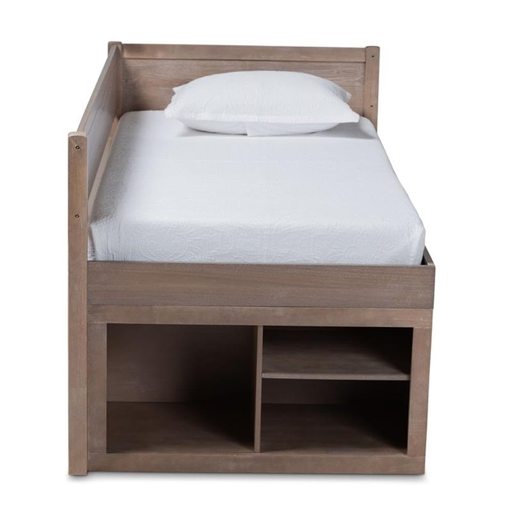 Baxton Studio Levon Modern and Contemporary Antique Oak Finished Wood 4-Drawer Twin Size Storage Bed