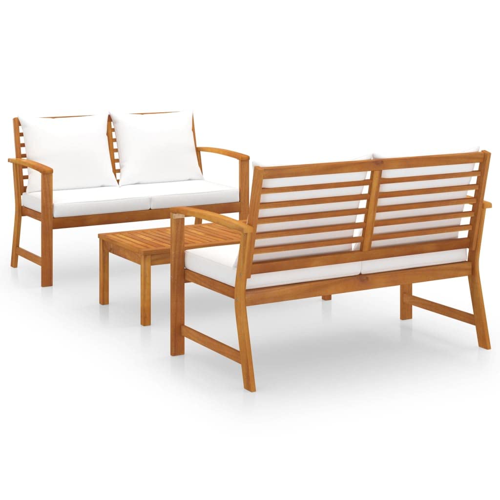 vidaXL Solid Wood Acacia Garden Lounge Set with Cushion 3 Pieces Outdoor Patio Balcony Backyard Terrace Wooden Lounge Seating Home Furniture