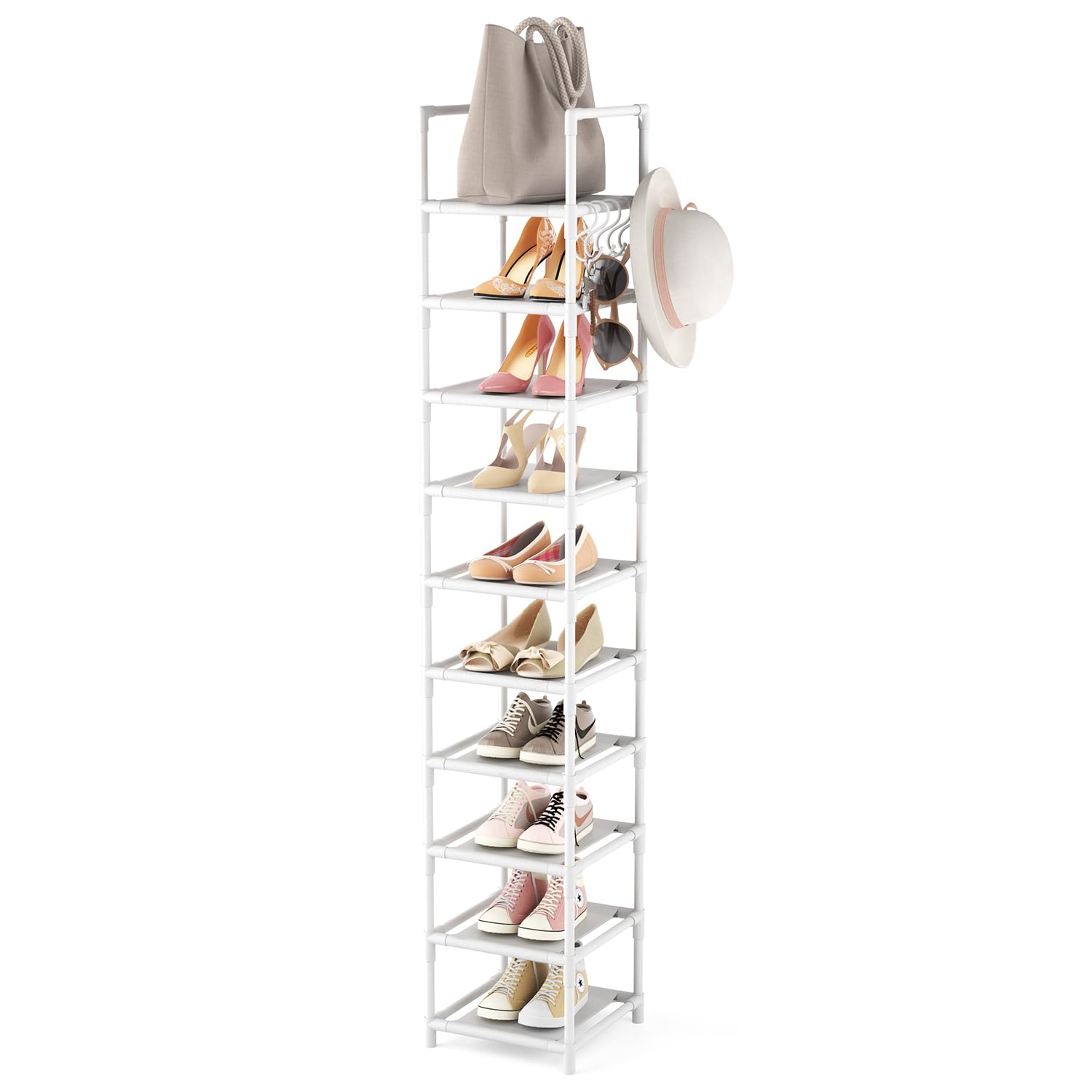 Lanteful Tall Narrow Shoe Rack 10-Tier Skinny Shoe Shelf Storage For 1 ...