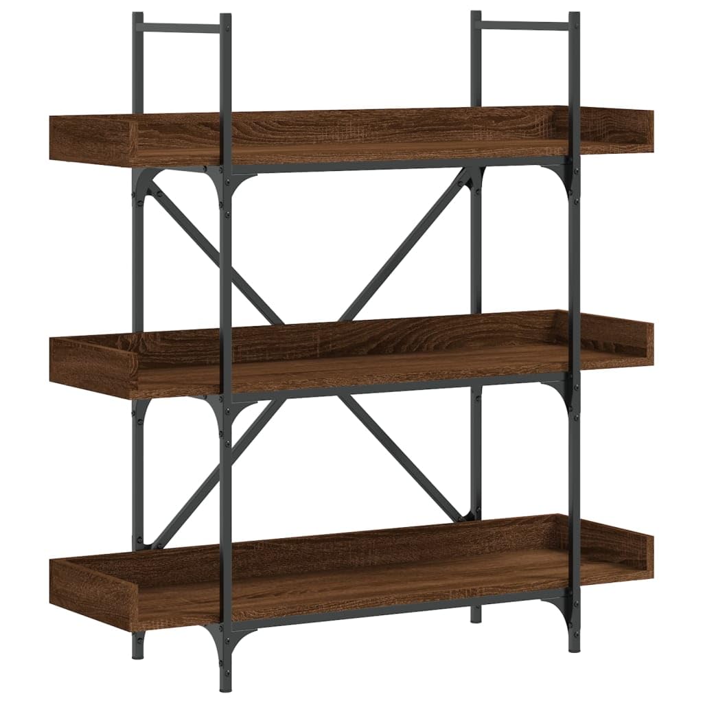 vidaXL 3-Tier Bookcase in Brown Oak - Engineered Wood Bookshelf with Metal Frame and Adjustable Feet