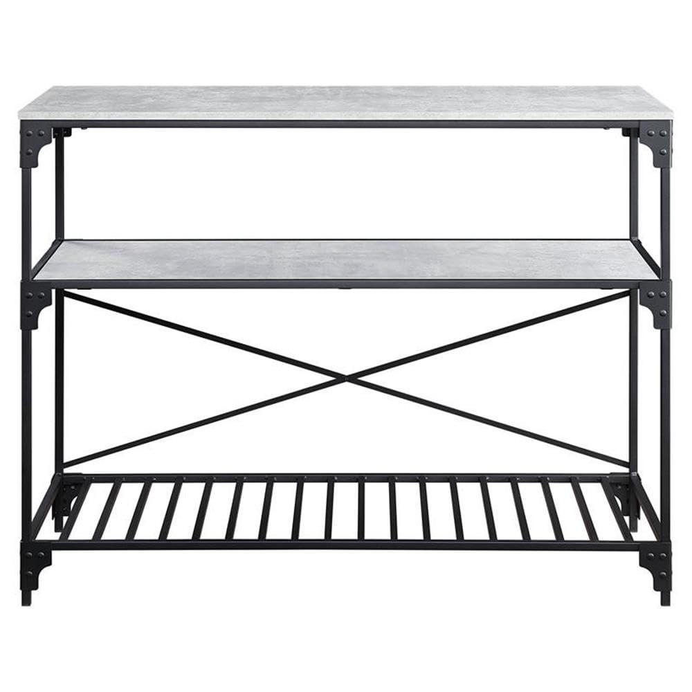 Acme Jakob 3 Tier Shelves Kitchen Island with Metal Frame in Black and Concrete