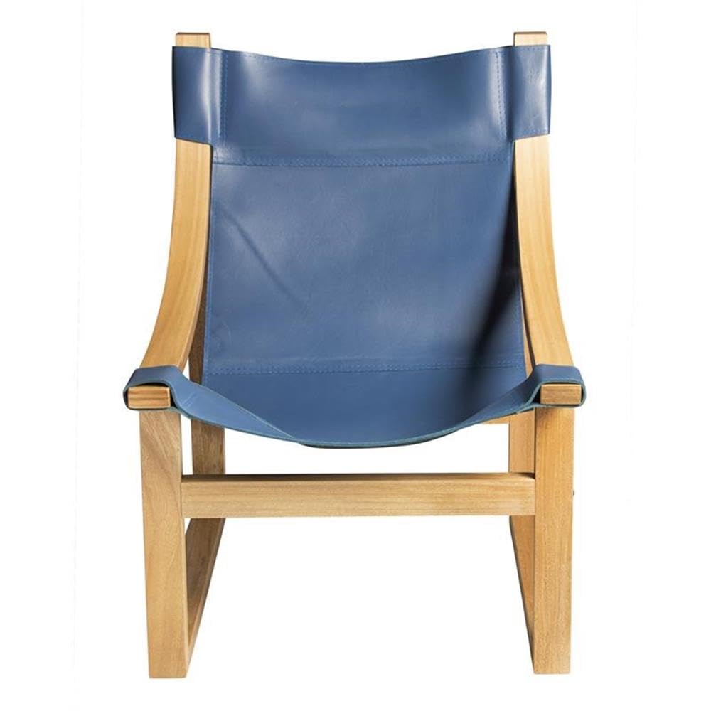 Steve Silver Furniture Oak & Cobalt Hammock Sling, Natural Leather, Steam Bent Arms, Natural Comfort, Leather, Oak Solids, Accent Chair, Living Room Furniture, 26.3 x 28.3 x 37, Blue