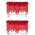 Solid Faux Silk Swag Waterfall Cascade Ascot Window Curtain Valance W/Tassels Trim 55' X18' Wave (2, Red)