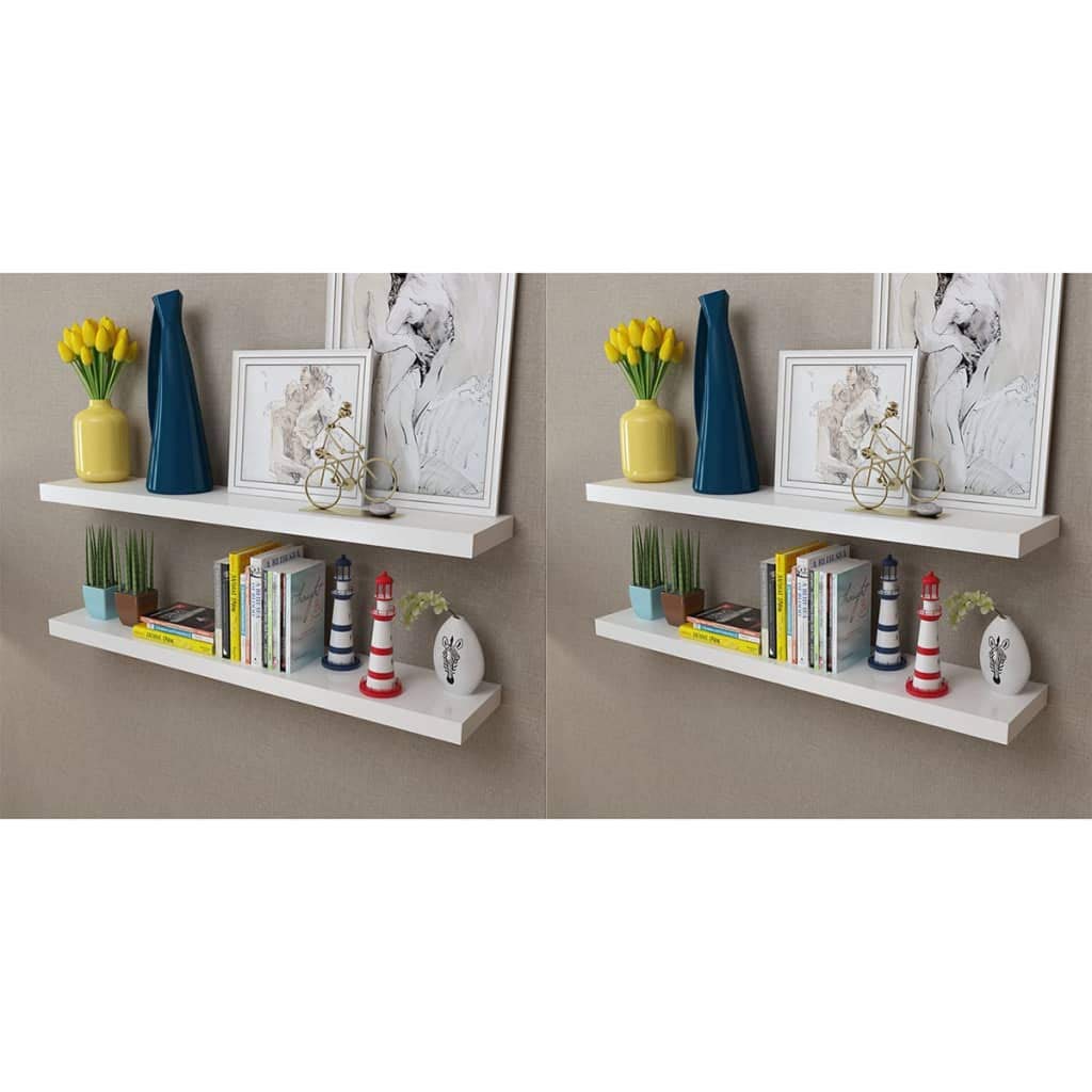 vidaXL Modern Wall Display Shelves - Set of 4 Matte White MDF – Invisible Mounting System – Ideal for Books & Collectibles