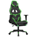 vidaXL Massage Gaming Chair with Footrest - Adjustable Backrest and Seat, Durable Faux Leather, Ergonomic Design for Comfort, Black and Green