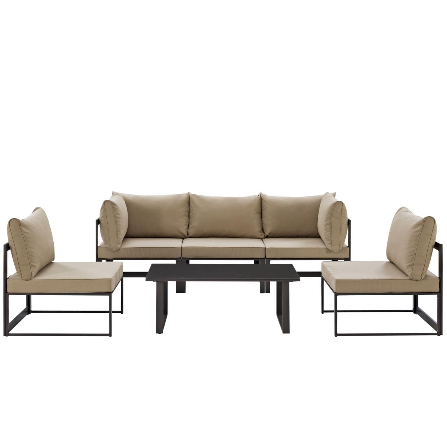 Modway Fortuna 6 Piece Outdoor Patio Sectional Sofa Set in Brown Mocha