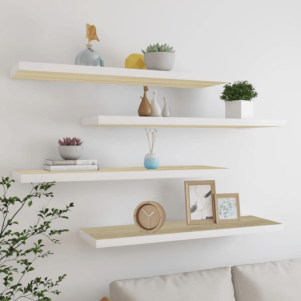 SKM Floating Wall Shelves 4 pcs Oak and White 47.2&quot;x9.3&quot;x1.5&quot; MDF