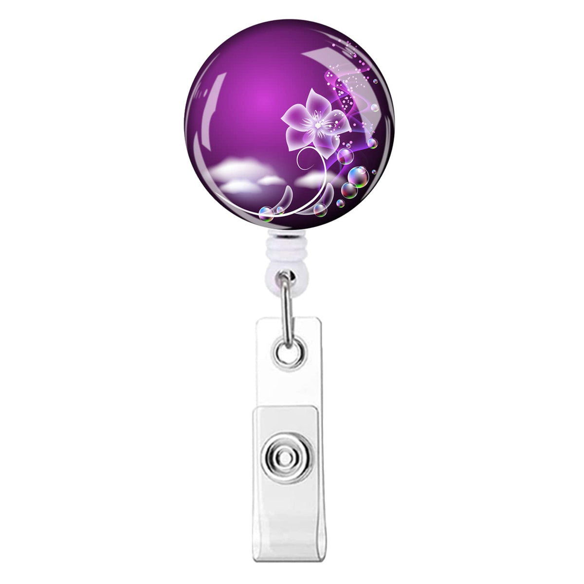 8 Pieces Retractable Id Badge Holder Nurse Badge Reel With Clip Name Card Holders For Office Worker Doctor Nurse (Purple Flower)