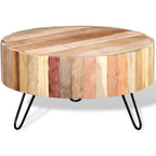 vidaXL Coffee Table with Iron Legs, Round Center Table for Living Room, Fully Handmade, 27.6''Fx15.0'', Solid Reclaimed Wood, Beige