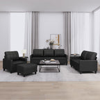 vidaXL 4-Piece Sectional Sofa Set with Cushions - Black Faux Leather - Includes Single Sofa, 2/3-Seaters, Footstool