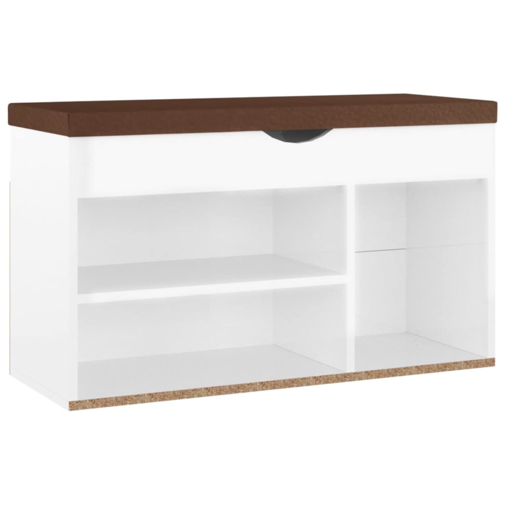 vidaXL High Gloss White Shoe Bench with Cushion - Thumbnail 2