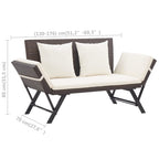 vidaXL Convertible Patio Bench to Day Bed in Brown Poly Rattan with Comfortable Cushions, Adjustable Sides and Durable Steel Frame