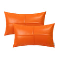 Brawarm Faux Leather Throw Pillow Covers 12 X 20 Inches, Orange Leather Lumbar Pillow Covers Pack Of 2, Hand Stitched Leather De
