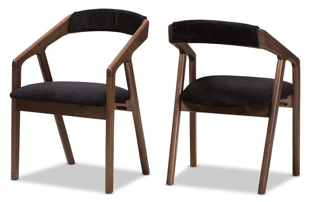 Baxton Studio Wendy Mid-Century Modern Black Velvet And Walnut Medium Brown Wood Finishing Dining Chair Set Black/Qty 2/Medium Wood/Mid-Century/Fabric Polyester 100%&quot;/Solid Rubber Wood/Foam