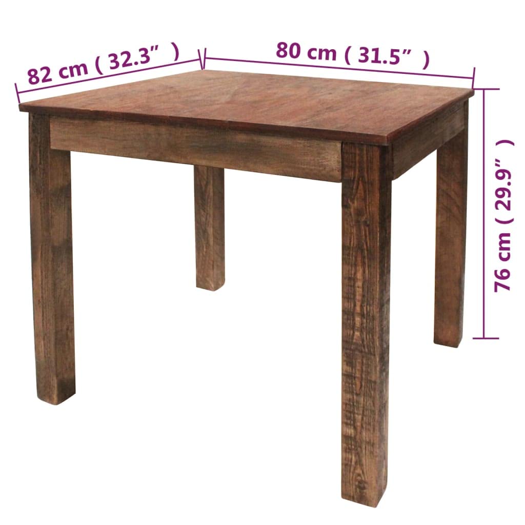 vidaXL Dining Table - Compact, Rectangular, Solid Reclaimed Wood, Brown, Sturdy, Rustic Farmhouse Style, Unique Colors, Handmade, Easy-to-Assemble