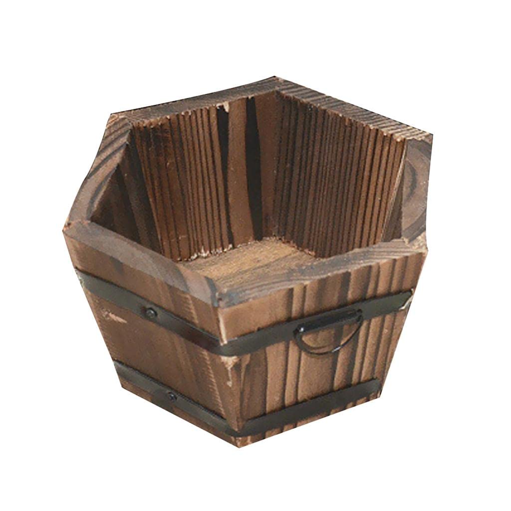 ATORSE Durable Wooden Bucket Pot Flower Planter Barrel Home Patio Garden Outdoor Balcony Office Bar Cafe Decor Supplies #3 S|Out