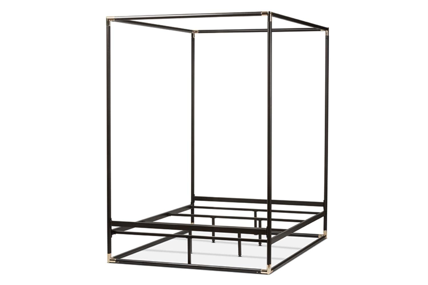 Baxton Studio Eva Vintage Industrial Black Finished Metal Canopy Queen Bed Black/Metal/Vintage Industrial